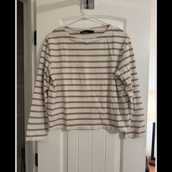 Jenni Kayne Claude Long-Sleeve Tee in Ivory/Taupe Stripe | Size S - Picture 3 of 4
